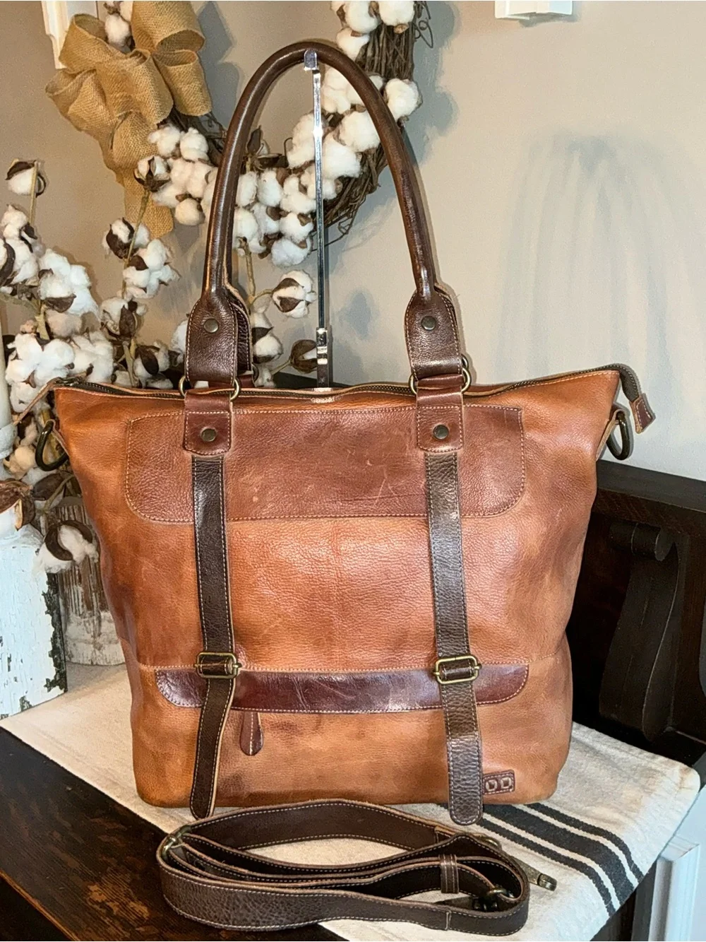 Bed Stu Two-Tone Brown Leather Tote